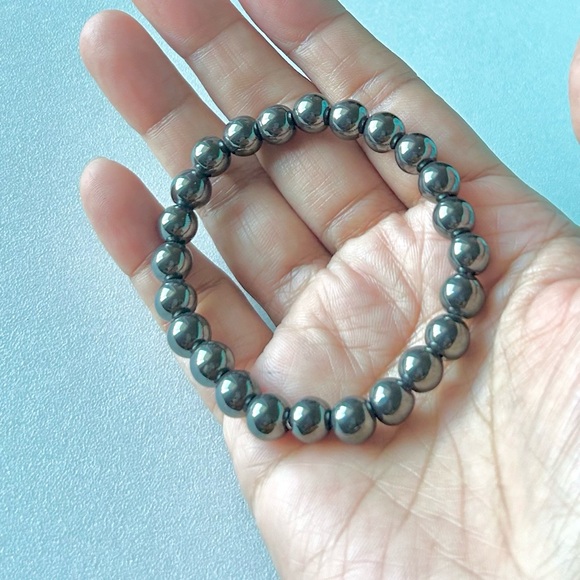 Hematite Bracelet 7” Stretch 8mm Bead Diameter - Picture 2 of 4